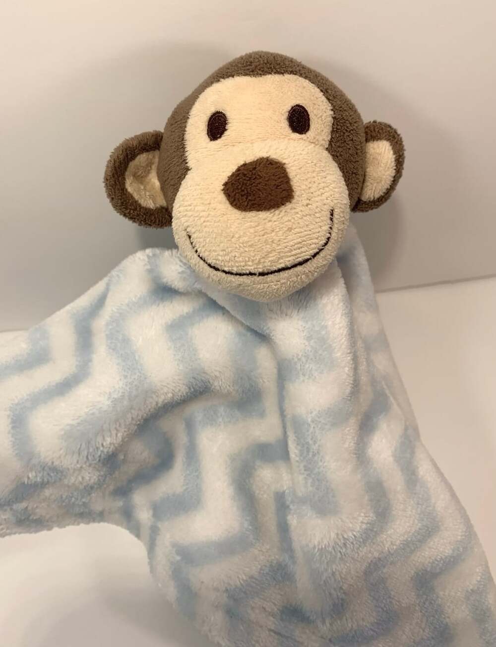 Monkey Blue and white stripes HB Hudson Baby lovey plush security blanket